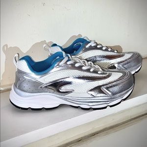 Running Shoes Trainers Silver White Blue Women Size 40